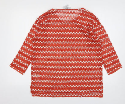 Next Womens Orange Round Neck Striped Polyester Pullover Jumper Size 12