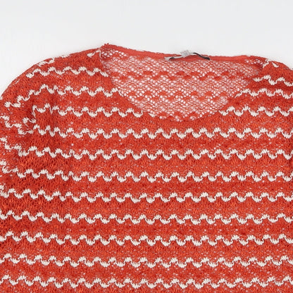 Next Womens Orange Round Neck Striped Polyester Pullover Jumper Size 12