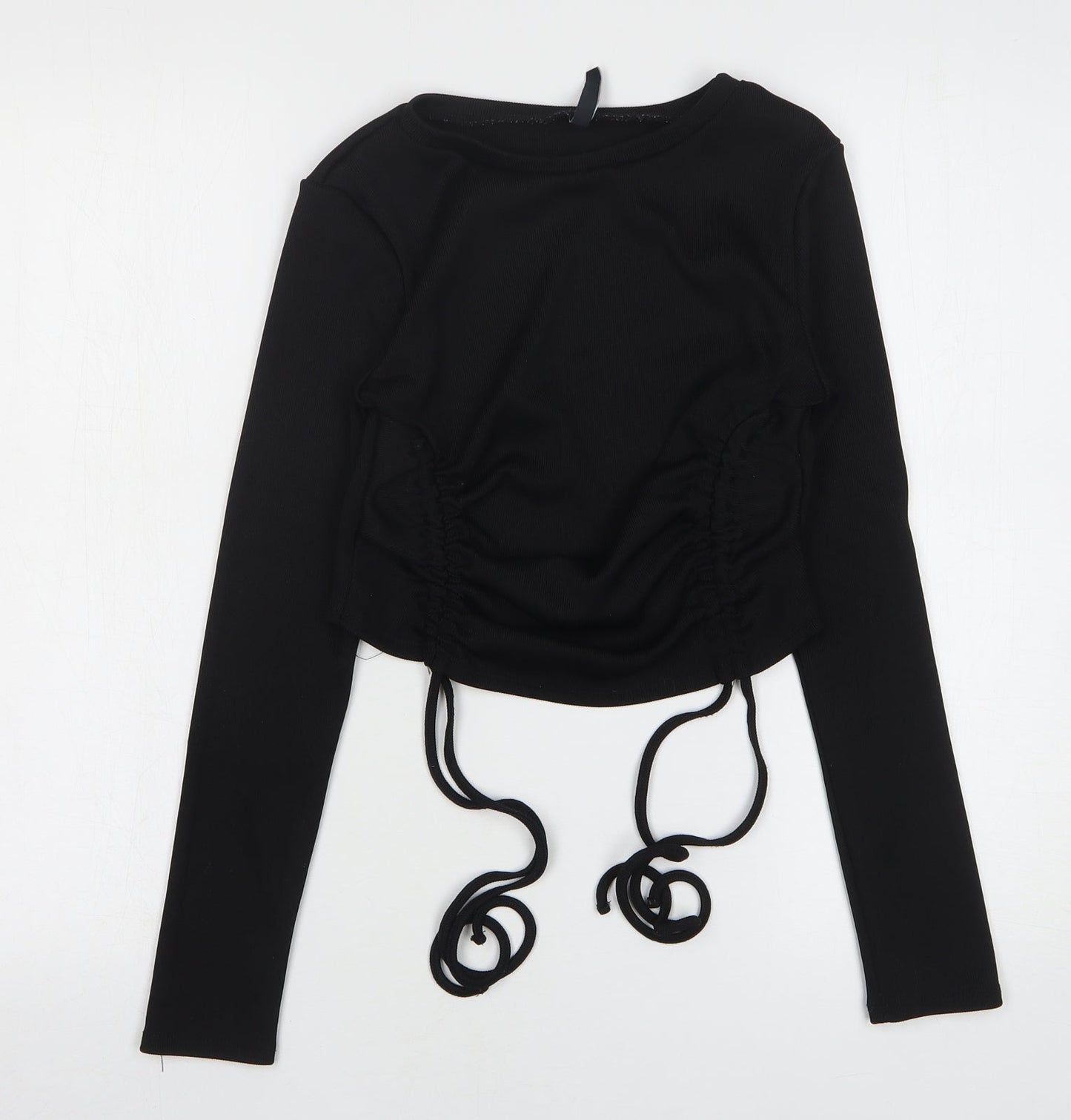 AsYou Womens Black Polyester Cropped T-Shirt Size 12 Round Neck