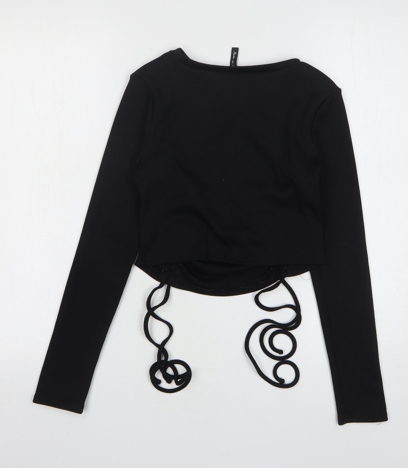 AsYou Womens Black Polyester Cropped T-Shirt Size 12 Round Neck