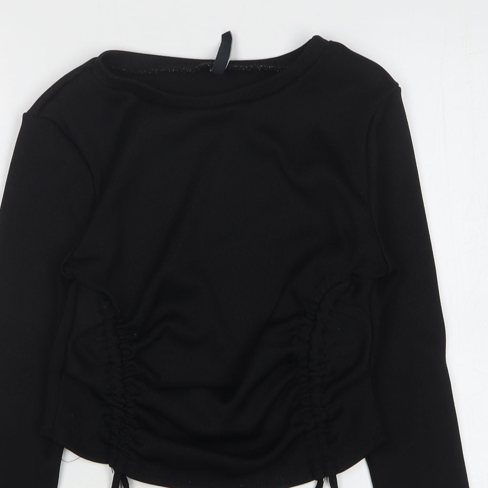 AsYou Womens Black Polyester Cropped T-Shirt Size 12 Round Neck