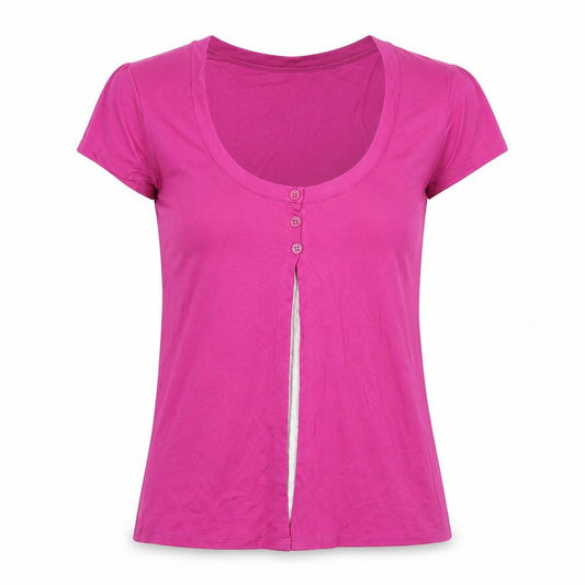 Marks and Spencer Womens Pink Viscose Basic Button-Up Size 14 Scoop Neck - Button up with tank