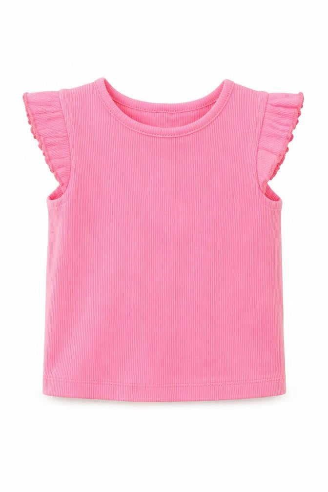 Primark Girls Pink Cotton Basic Tank Size 9-12 Months Round Neck Pullover - Ribbed Ruffled straps