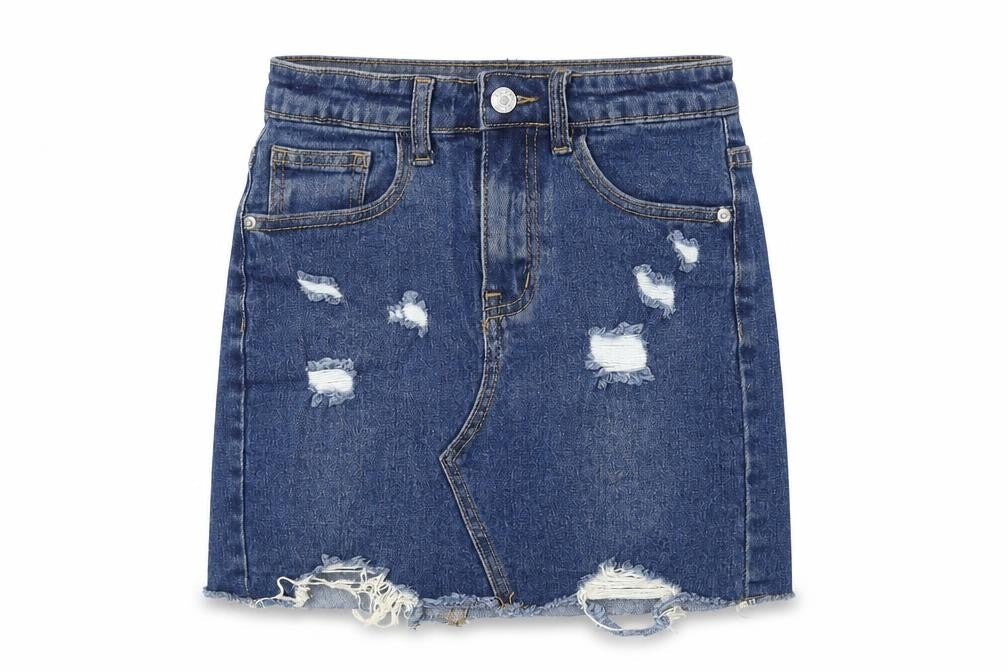PRETTYLITTLETHING Womens Blue Cotton Mini Skirt Size 6 Button - Distressed look
