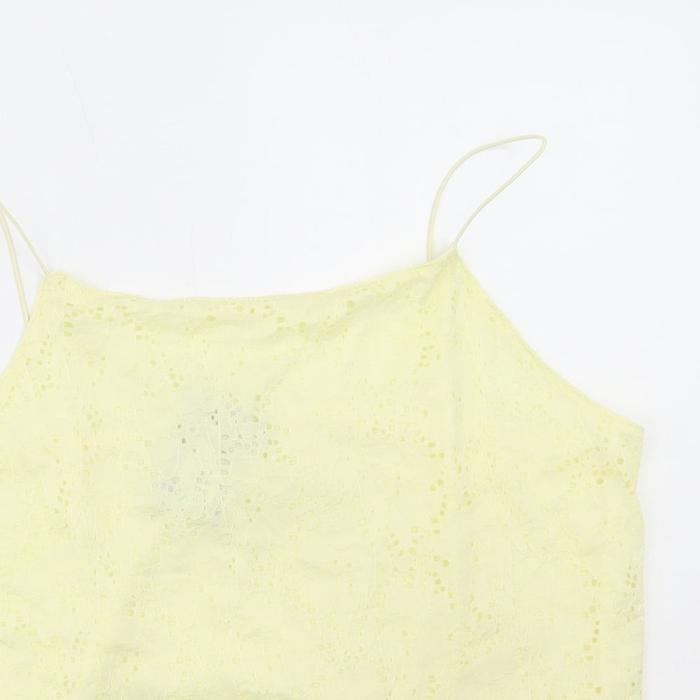Primark Womens Yellow Polyamide Camisole T-Shirt Size XL Square Neck - Lace Detail