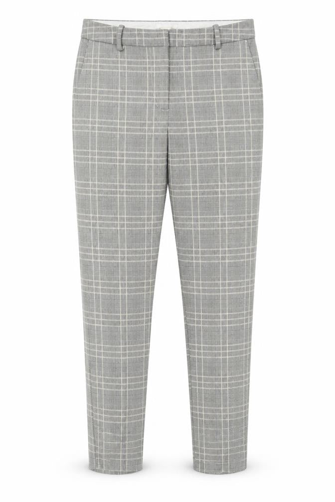 H&M Womens Grey Check Polyester Trousers Size 10 L27 in Regular Hook & Loop