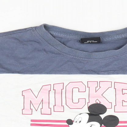 Preloved Primark Girls Grey Polyester Cropped T-Shirt Size 7-8 Years Crew Neck Pullover - Mickey Mouse - Detail