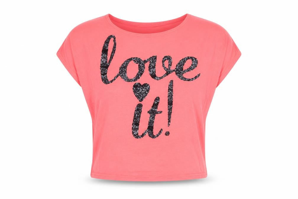 Quiz Womens Orange Viscose Cropped T-Shirt Size 8 Round Neck - Love Heart