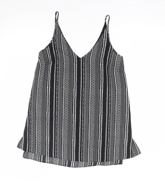 Papaya Womens Black Geometric Polyester Camisole Tank Size 10 V-Neck