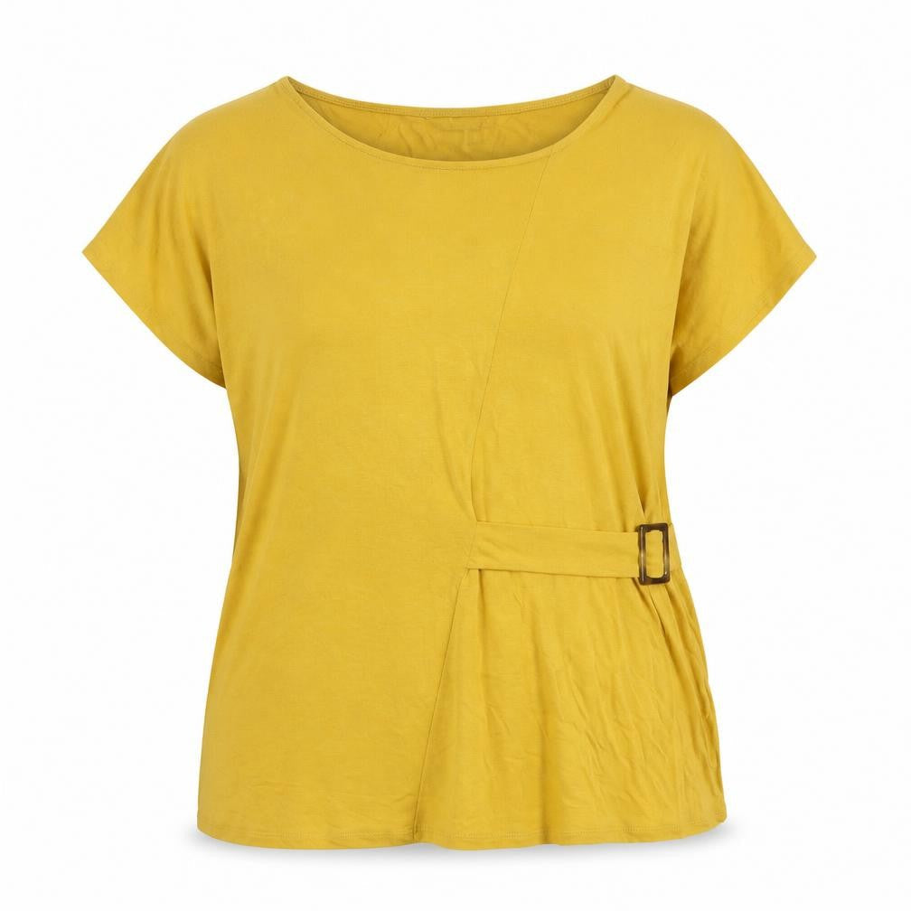 Bonmarché Womens Yellow Viscose Basic Blouse Size 18 Round Neck