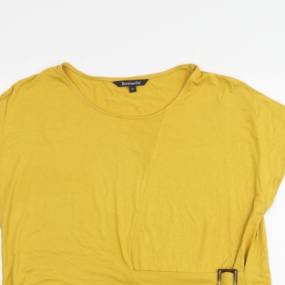 Bonmarché Womens Yellow Viscose Basic Blouse Size 18 Round Neck