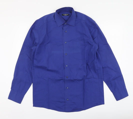 Casa Moda Mens Blue Cotton Button-Up Size 40 Collared