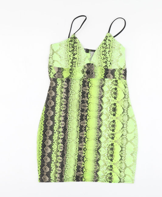 I-X London Womens Green Animal Print Polyester Basic Tank Size 6 V-Neck - Snake Print