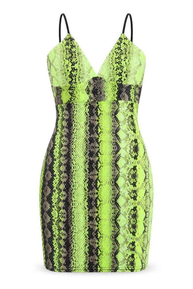 I-X London Womens Green Animal Print Polyester Basic Tank Size 6 V-Neck - Snake Print