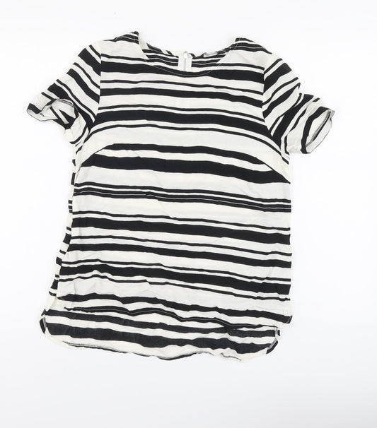 New Look Womens Black Striped Polyester Basic Blouse Size 10 Round Neck