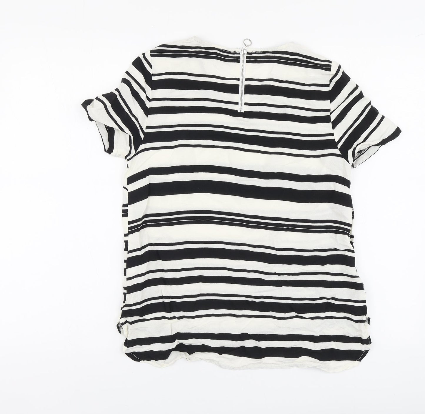New Look Womens Black Striped Polyester Basic Blouse Size 10 Round Neck