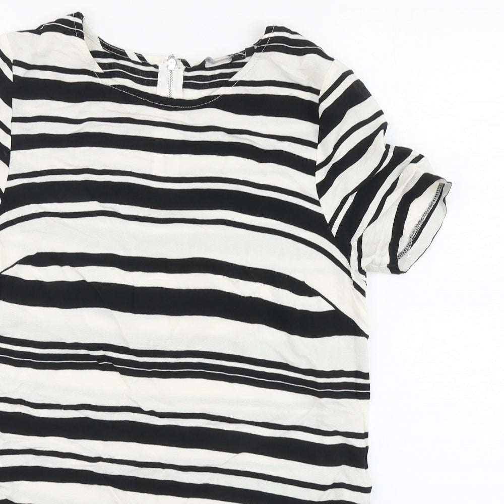 New Look Womens Black Striped Polyester Basic Blouse Size 10 Round Neck
