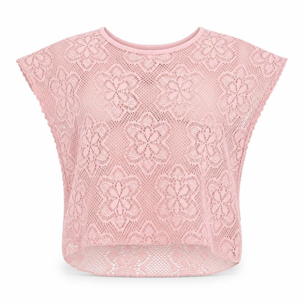 Izabel Womens Pink Floral Polyester Basic T-Shirt Size 10 Round Neck