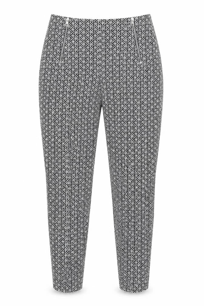 F&F Womens Black Floral Polyester Chino Trousers Size 8 L27 in Regular Zip