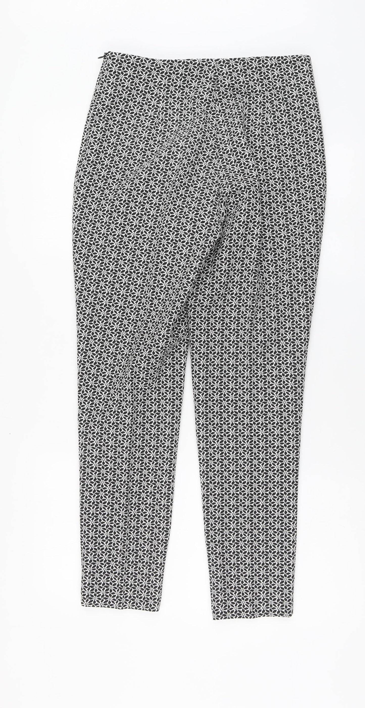 F&F Womens Black Floral Polyester Chino Trousers Size 8 L27 in Regular Zip