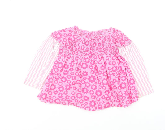 Marks and Spencer Girls Pink Floral Cotton Skater Dress Size 12-18 Months Round Neck Pullover
