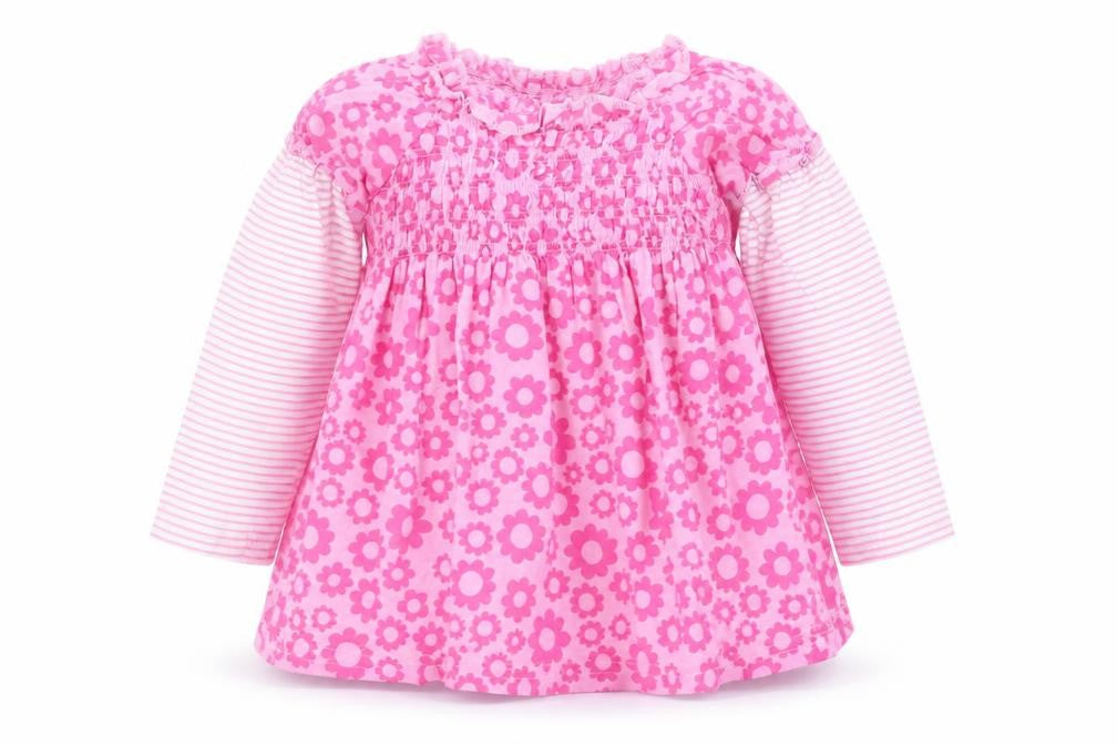 Marks & Spencer Girls Pink Floral Cotton Skater Dress Size 12-18 Months Round Neck Pullover