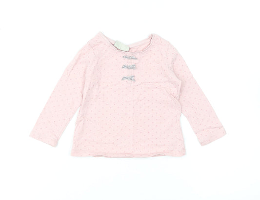 NEXT Girls Pink Polka Dot Cotton Basic T-Shirt Size 12-18 Months Round Neck Pullover