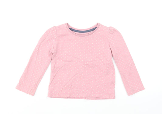 TU Girls Pink Polka Dot Cotton Basic T-Shirt Size 12-18 Months Round Neck Pullover