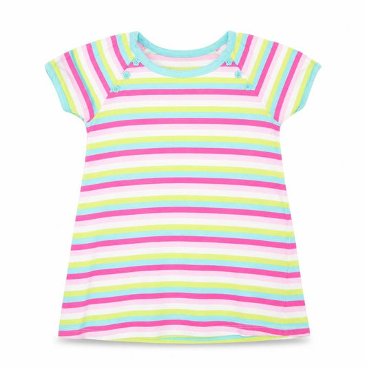 Indigo Girls Multicoloured Striped Cotton Basic T-Shirt Size 6-7 Years Crew Neck Pullover - Pink, White, Green, & Blue