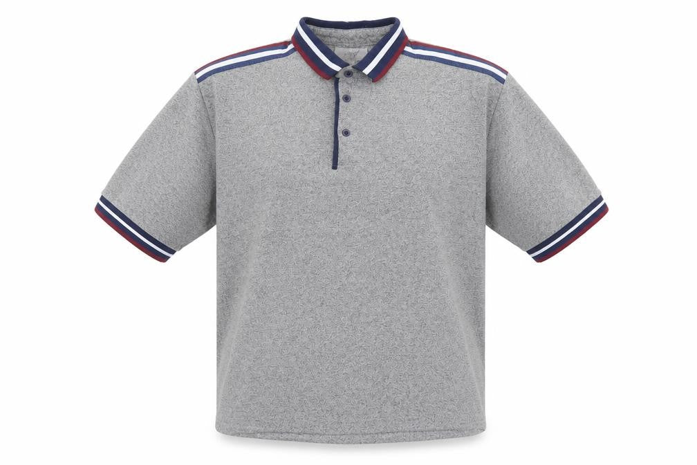 MX Mens Grey Striped Polyester Polo Size XL Collared Button - Grey, Burgandy, White & Blue
