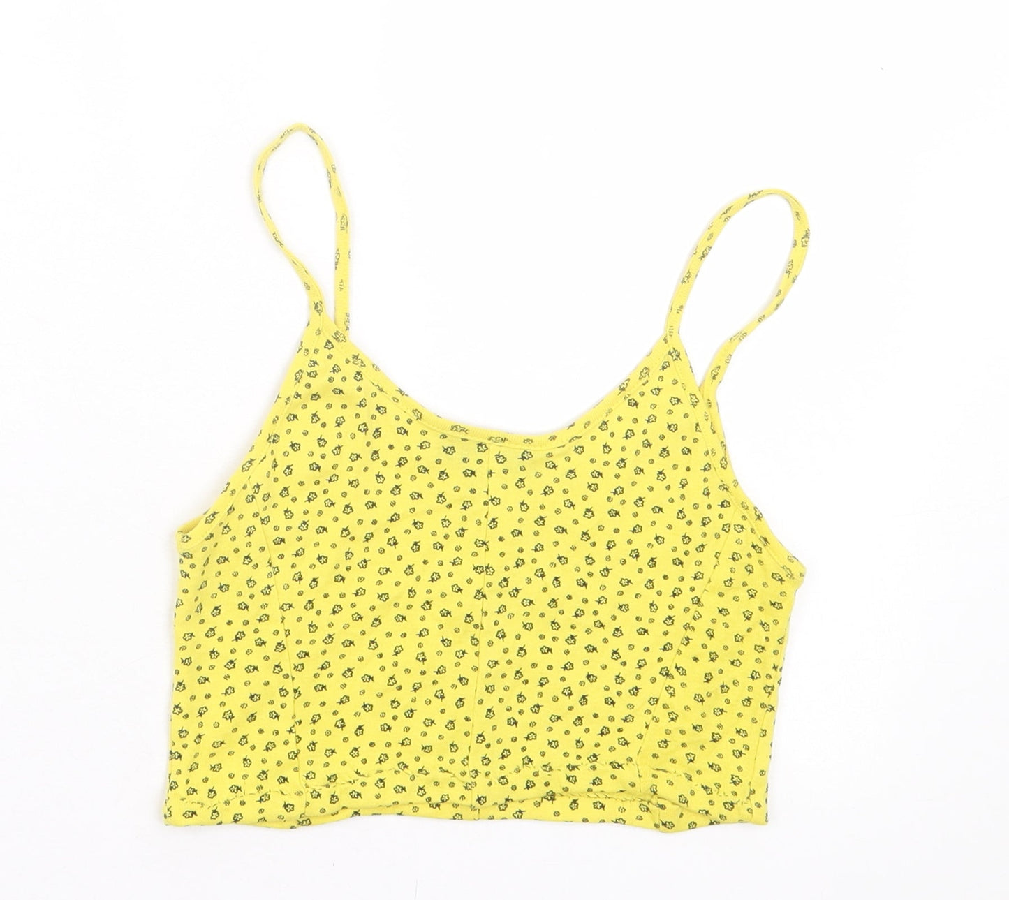Topshop Womens Yellow Floral Polyester Cropped Tank Size 8 Scoop Neck