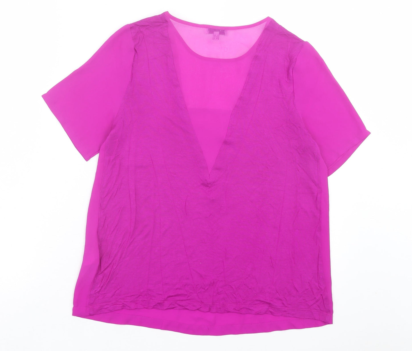 Warehouse Womens Purple Polyester Basic T-Shirt Size 10 Crew Neck