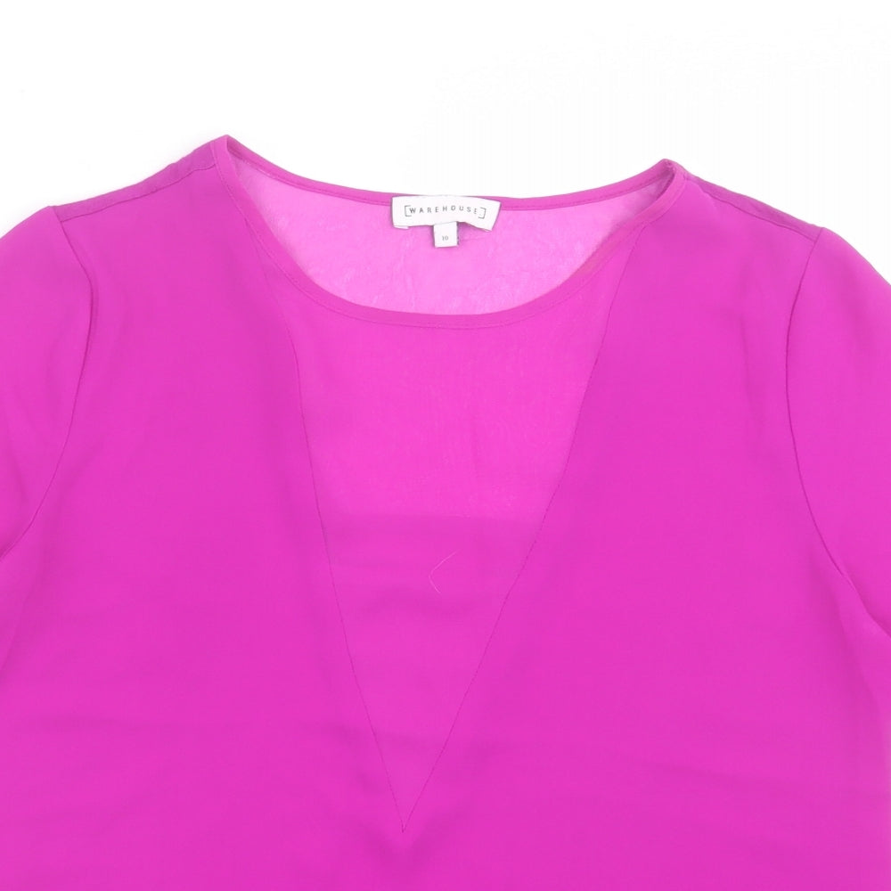 Warehouse Womens Purple Polyester Basic T-Shirt Size 10 Crew Neck