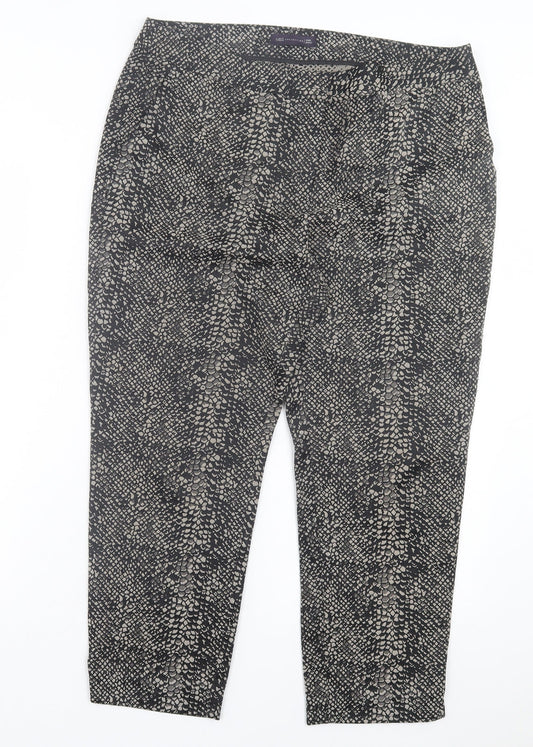Marks and Spencer Womens Brown Animal Print Polyester Capri Trousers Size 34 in L25 in Regular Hook & Eye - Snake Print