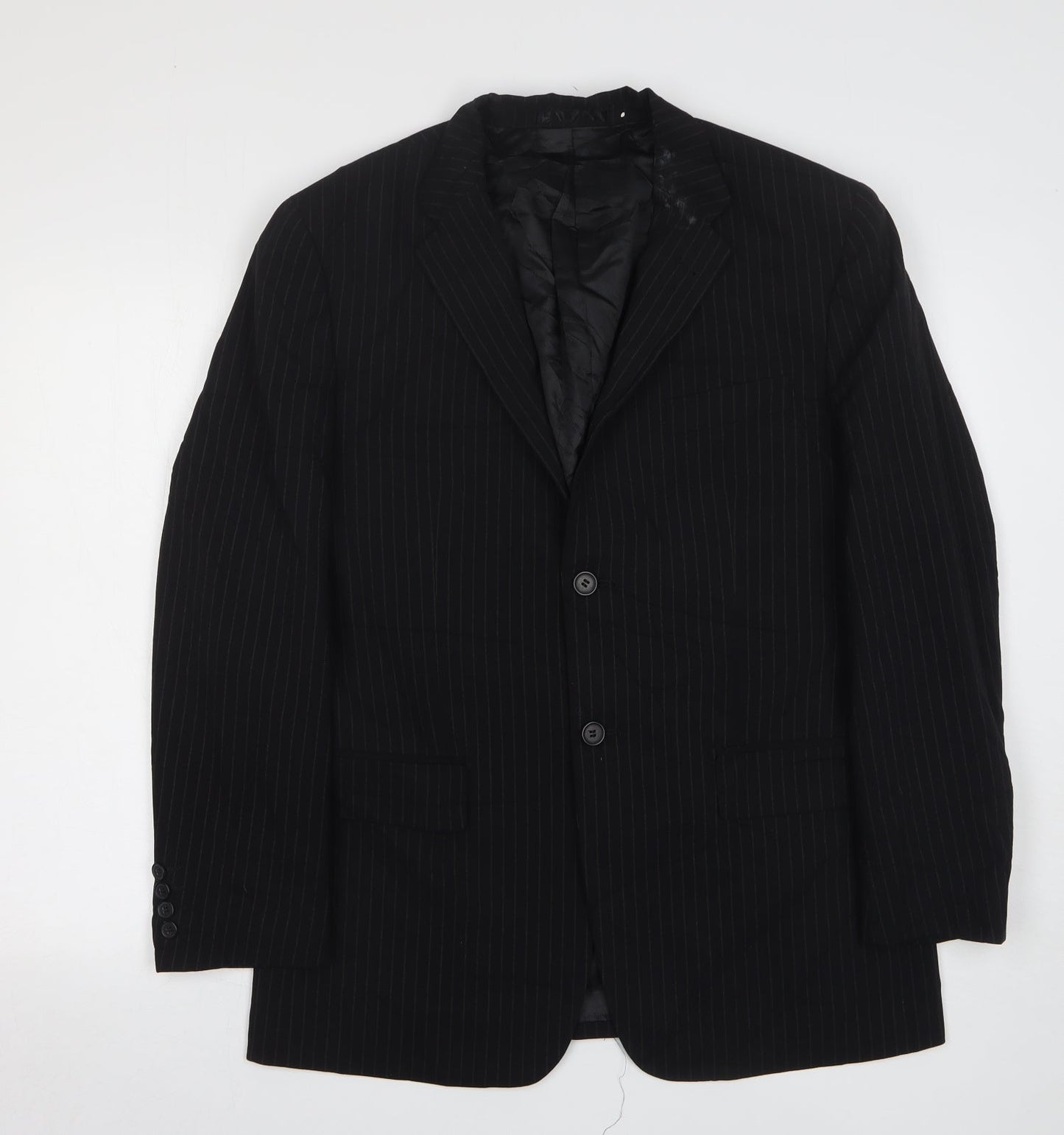 Butler and Webb Mens Black Striped Polyester Jacket Suit Jacket Size 40