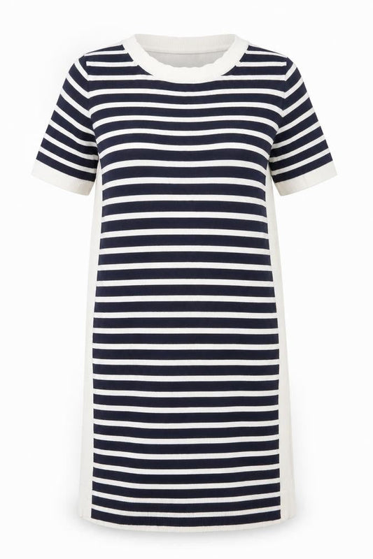 French Connection Womens Blue Striped Acrylic Jumper Dress Size S Round Neck