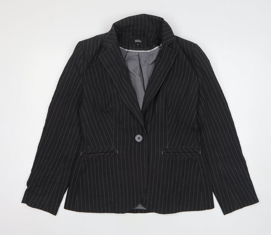 Marks and Spencer Womens Grey Striped Polyester Jacket Suit Jacket Size 12