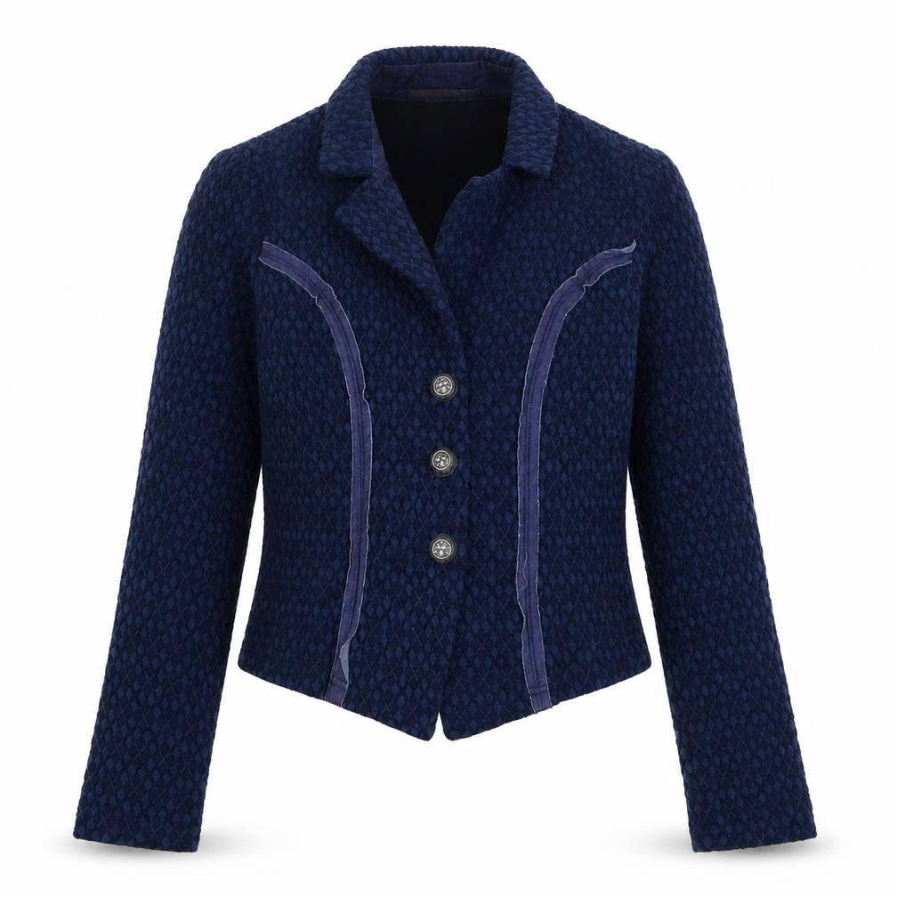 Soggo Paris Womens Blue Geometric Polyester Jacket Suit Jacket Size 8