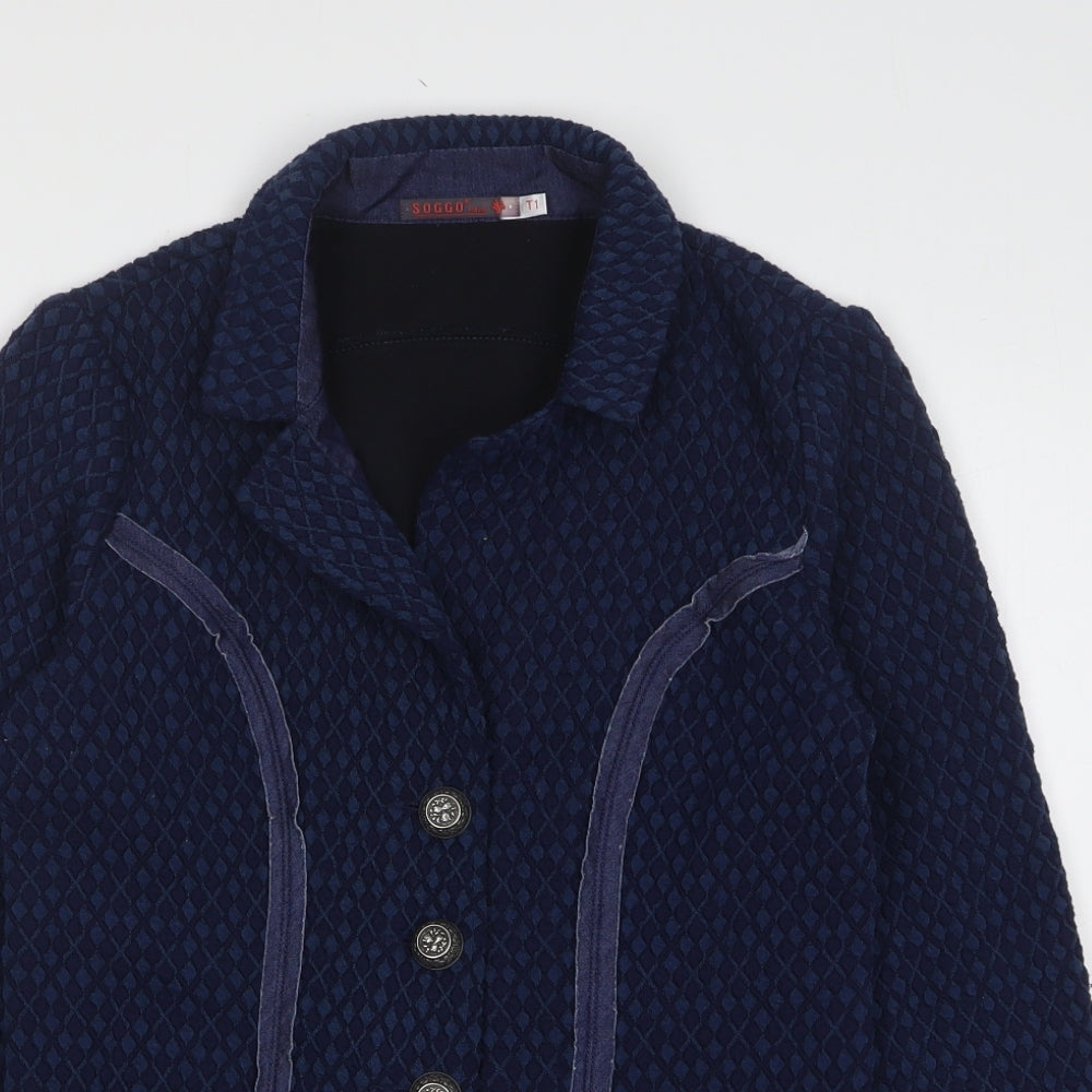 Soggo Paris Womens Blue Geometric Polyester Jacket Suit Jacket Size 8