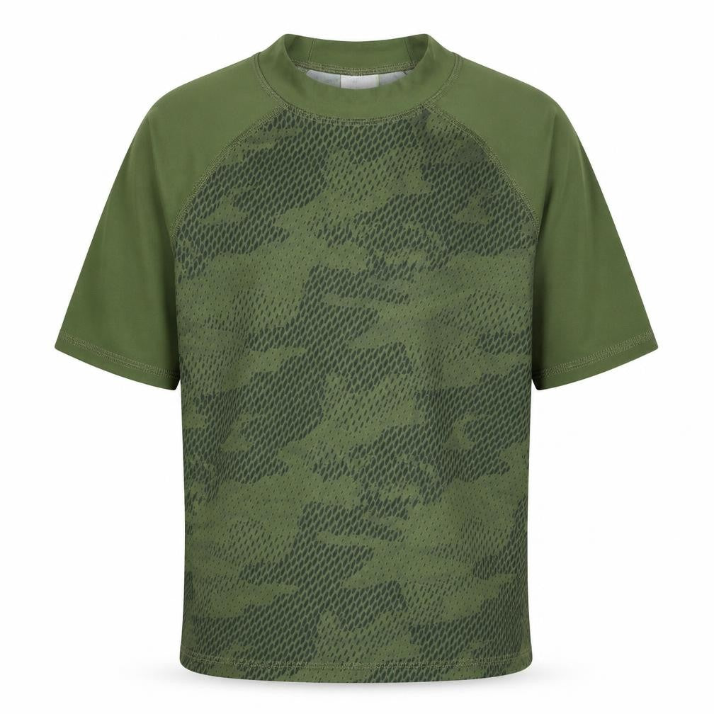 Marks & Spencer Boys Green Camouflage Polyamide Basic T-Shirt Size 7-8 Years Round Neck Pullover
