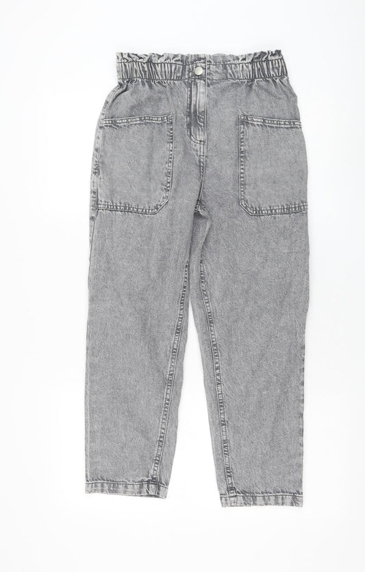Dunnes Stores Womens Grey Cotton Straight Jeans Size 26 in L23 in Regular Zip