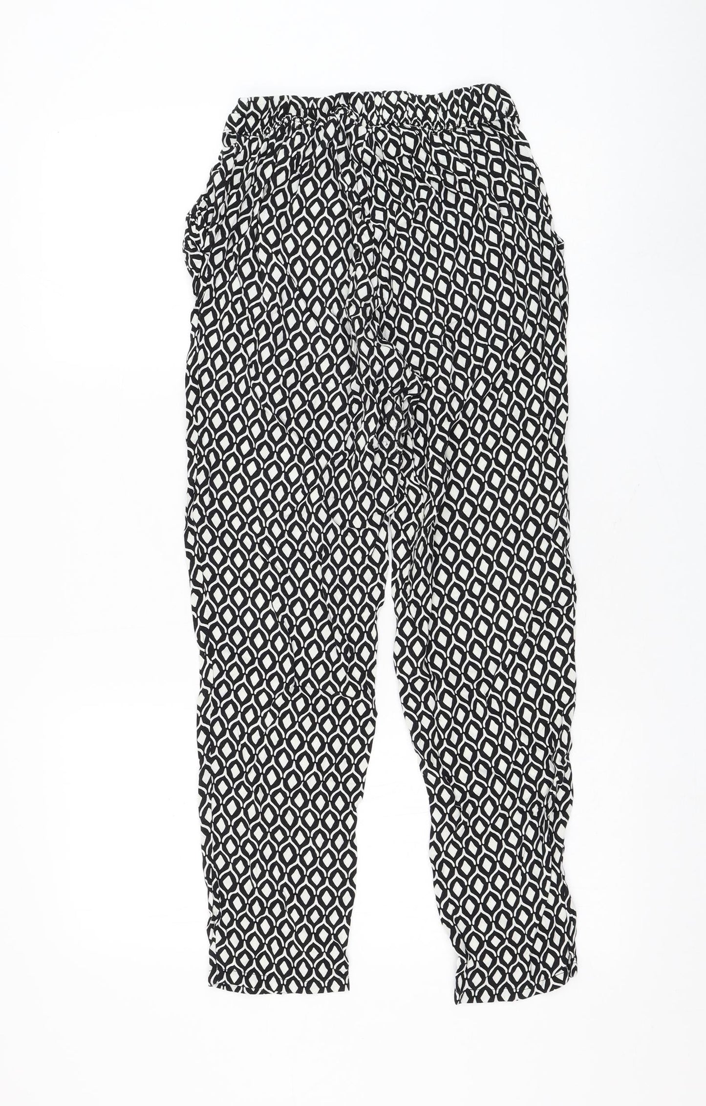 H&M Womens Black Geometric Viscose Trousers Size 4 L25 in Regular