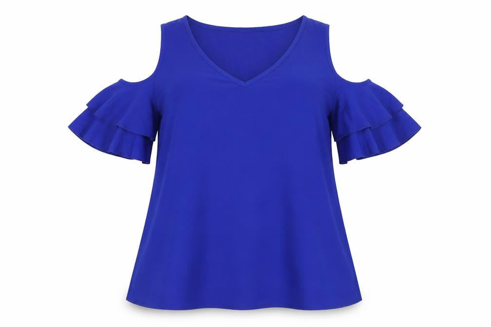 SheIn Womens Blue Polyester Basic Blouse Size 12 V-Neck