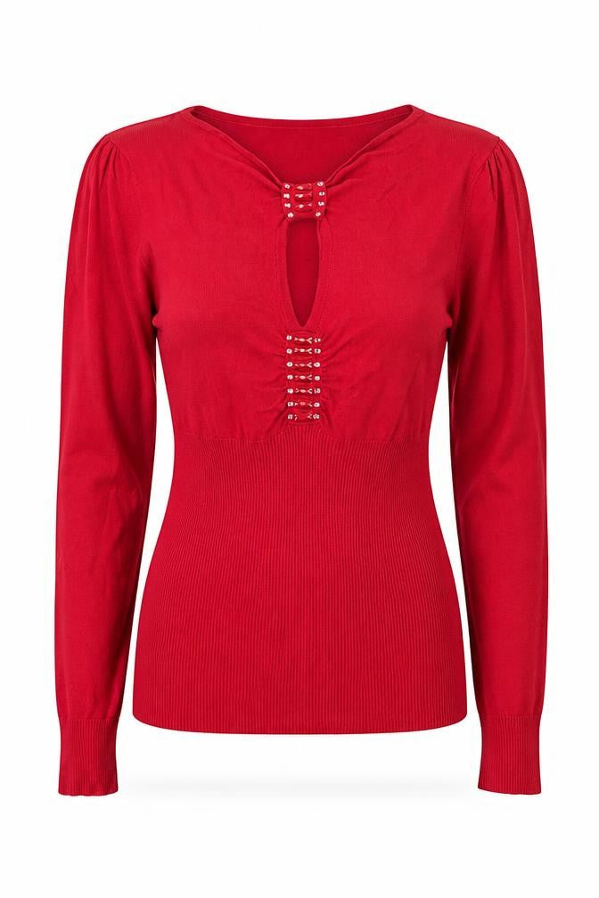 Debenhams Womens Red Round Neck Viscose Pullover Jumper Size 14