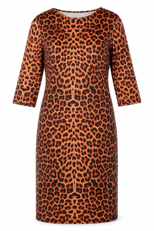 Club L Womens Brown Animal Print Polyester Sheath Size 12 Round Neck - Leopard Print