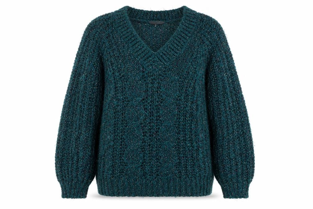 Falmer Womens Green V-Neck Acrylic Pullover Jumper Size M