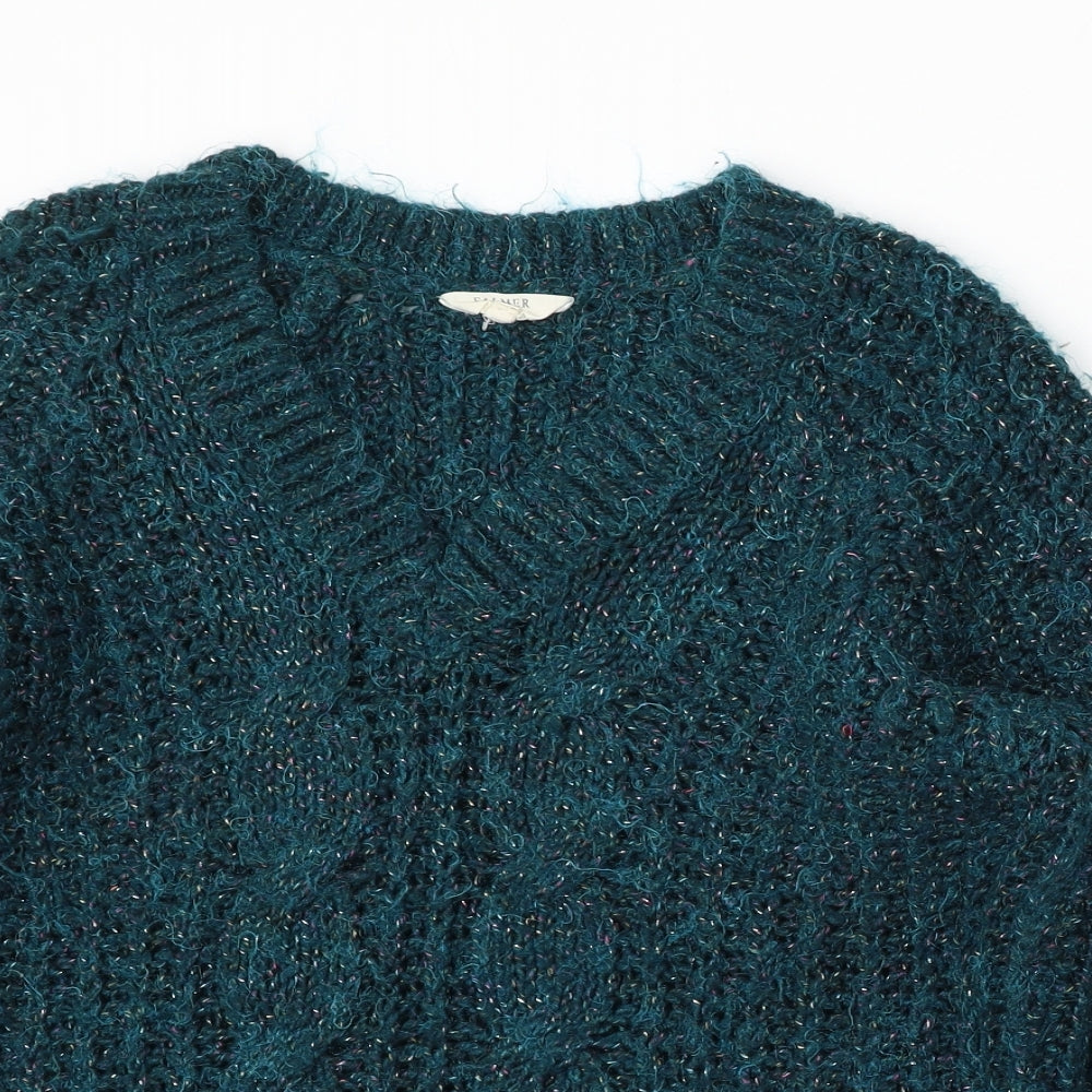 Falmer Womens Green V-Neck Acrylic Pullover Jumper Size M