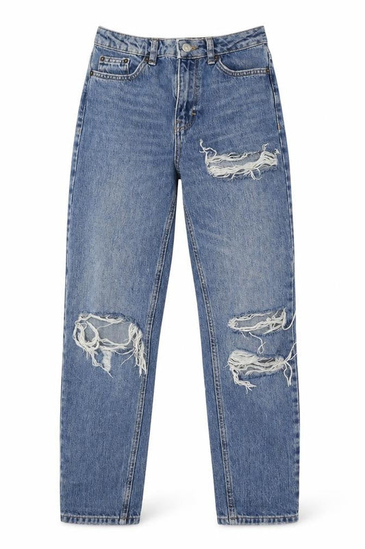Topshop Womens Blue Cotton Mom Jeans Size 25 L30 in Regular Button