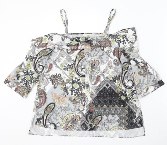 River Island Womens Multicoloured Paisley Polyester Basic Blouse Size 8 Off the Shoulder