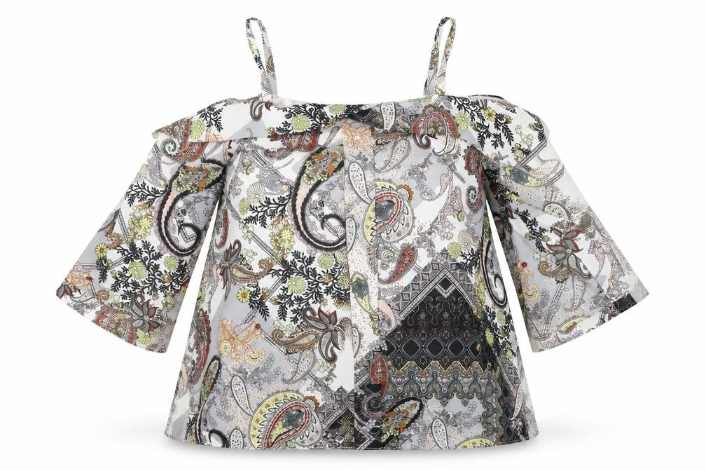 River Island Womens Multicoloured Paisley Polyester Basic Blouse Size 8 Off the Shoulder